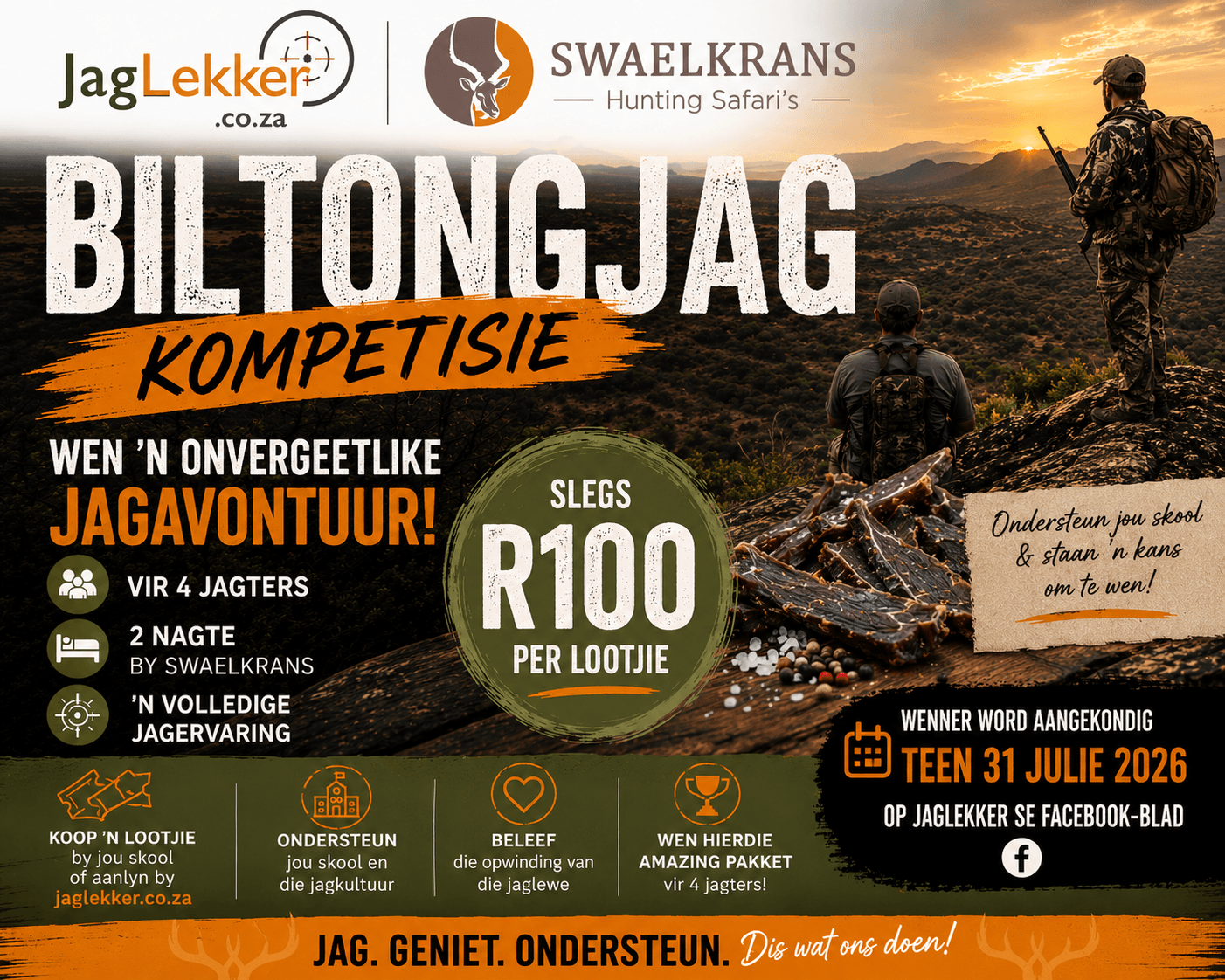 JagLekker Biltongjag Kompetisie 2026 | Wen ’n Jagwegbreek vir 4 by Swaelkrans